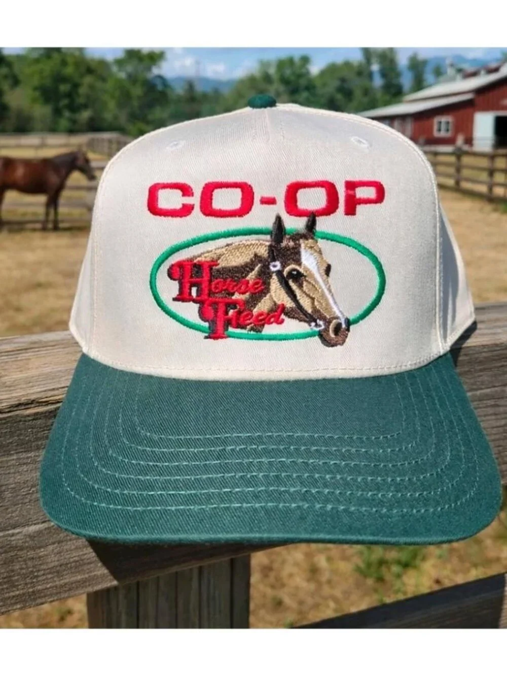 Co-Op Horse Feed Embroidered Morgan Wallen Cream Green Snapback Trucker Hat Retr